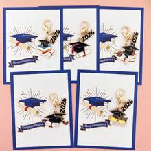 10pcs/5sets 2026 Graduation Ceremony Gifts Gold Alloy Multi-Style Graduation Cap, Flower, Certificate Keychain Set, Including Greeting Card With Inspirational Message - Lobster Clasp, Durable Zinc Alloy | Ideal For Students, Workers, Friends | Best Friend Gift For Birthday, Christmas, Thanksgiving/Graduation Gifts For Mother, Father, Graduation, And Teacher - Multicolor-a - View 2