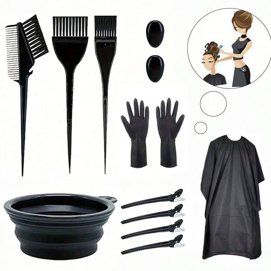 Bộ dụng cụ nhuộm tóc chuyên nghiệp 13 món gồm cọ, bát pha màu, nút bịt tai và kẹp tóc - Bộ dụng cụ tự nhuộm tóc tại nhà chất lượng salon - màu đen - Xem 1