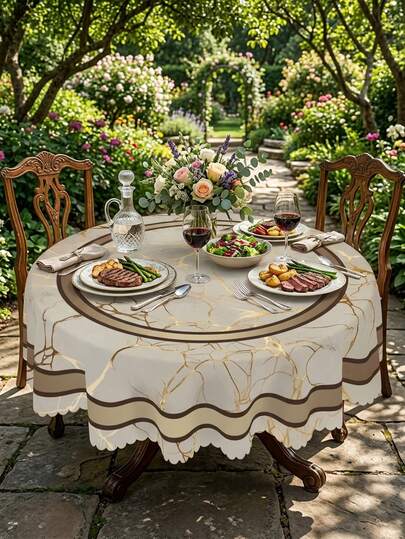 1 Piece Delicate White Gold Marble Texture & Border Print Rectangular Tablecloth, Versatile Modern Glam Polyester Waterproof Stain Resistant Table Linen, Oil Proof Wrinkle Free Reliable Table Cover, Great For All Occasions, Housewarming Gifts, Year-Round Kitchen & Dining Decor, Must-Have Home & Party Accessory,Home Decor Table Cloth Kitchen Wedding Wedding Table Centrepiece Room Decor Vintage Decor
