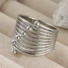 Fashionable Retro Multi-Circle Wrapped Design Hollow Wide Band Ring, Handmade Jewelry Suitable For Women's Parties And Gatherings, An Ideal Gift For Friends - Silver - View 4