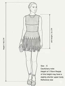 Đầm ngắn dệt kim không tay cổ tròn thời trang với tua rua ở gấu, chân váy gân màu xanh nhạt, thiết kế sáng tạo, co giãn, thích hợp cho kỳ nghỉ hè ở bãi biển. - Màu xanh chanh - Xem 3