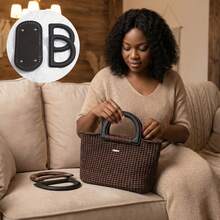 3pcs/Set DIY Handmade Woven Bag Accessories Kit, Faux Leather D-Shaped Handle + 22cm Bag Bottom, Black/Brown/Beige, Easy Hand-Sewing, For Home Craft Enthusiasts - Multicolor - View 3
