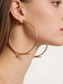 1 Pair New Minimalist Metal Smooth Geometric Hoop Earrings, Suitable For Women's Daily, Commute, Party Outfits - Yellow Gold - View 1