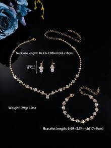 Bộ trang sức nữ đính đá pha lê hình giọt nước màu vàng | Dây chuyền chữ V, vòng tay và bông tai dáng dài, thích hợp cho tiệc cưới, dạ hội và các dịp trang trọng. - Vàng - Xem 4