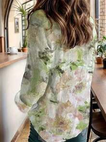 Ditsy Floral Long Sleeve Unique Design Casual Fashion Single-Breasted Shirt Vacation - Multicolor - View 2