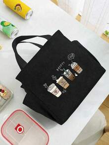 Bolsa aislada con patrón de 4 tazas de café y bolsa de almacenamiento de cubiertos negra | Lonchera de gran capacidad con doble bolsillo para mantener la comida caliente o fría, ideal para estudiantes, oficina, viajes, picnics y campamentos | Artículo esencial para volver al colegio, regalo de aprecio a maestros, favor de boda, regalo de agradecimiento, regalo del Día de la Madre | Para mujeres y hombres, imprescindible para vacaciones, versátil enfriador para el trabajo, la escuela y el almuerzo - Multicolor - Ver 4
