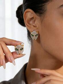 1对女士个性化金色豹纹耳钉，复古时尚风格，适合节日、派对和日常佩戴，母亲节礼物（无包装盒） - 金黃色 - 查看 2