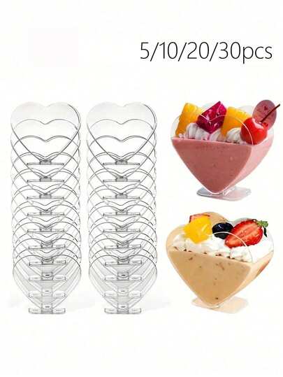 Bộ 5/10/20/30 cốc nhựa trong suốt đựng tráng miệng, cốc mousse và món khai vị, bát hình trái tim - Lý tưởng cho các bữa tiệc tráng miệng, món khai vị, mousse trái cây, pudding, kem và các mẫu thử. Chúng là sự lựa chọn hoàn hảo để tổ chức tiệc tùng, tiệc buffet và đám cưới, và là một vật dụng thiết thực cho bất kỳ bộ dụng cụ nhà bếp hoặc đồ dùng ăn uống gia đình nào. Chúng cũng là những món quà tuyệt vời cho các dịp lễ Tạ ơn, Halloween và Giáng sinh.