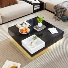 Modern Coffee Table / Concrete Grey Coffee Table / Rectangular Living Room Table With Storage / Robust And Durable / Suitable For Living Rooms And Office Areas, 72*72*30 Cm - Black - View 10