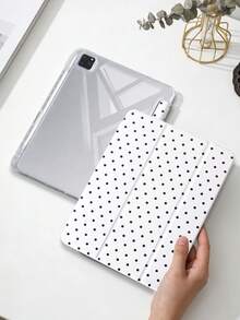 1件全透明壓克力殼三折平板保護殼，白色波點圖案，適用於 iPad 10th Gen/11th/10.2/10.5/Air4/Air5/10.9/Pro11/Air 11-In.(M2)-2024/Pro 11-In.(M4)-2024/Air 11-Inch (M3) 2025/(A16) 11 Inch 11th Generation 2025 Mini6/Mini7/Air1/Air2/9.7/Air 8(M4)2026(11-Inch) 機型 - 白色 - 查看 2