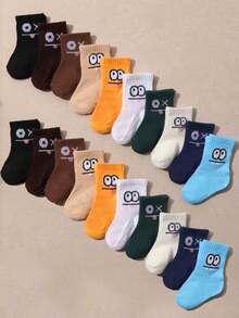 10 pares de calcetines casuales de tobillo para bebé con estampado de oso de dibujos animados de colores aleatorios, calcetines suaves y amigables con la piel, adecuados para jugar y combinar con atuendos - Multicolor - Ver 6