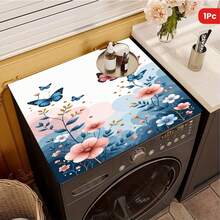 1pc Tulip & Primrose Pattern Multifunctional Washing Machine Protector Mat - Anti-Scratch Drying Mat, Rubber Material, Heat Resistant & Washable, Absorbent & Durable Washing Machine And Refrigerator Protector Mat, Suitable For Laundry Room, Kitchen Countertop, Dishwasher , Easy To Clean Surface, Fits Washing Machine, Modern Home Fashion Design, Prevents Scratches And Spills - Tulips and Spring Herons - View 6