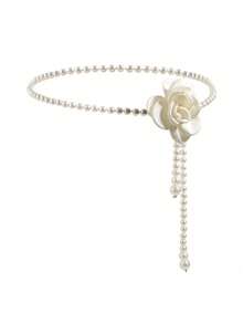 1 Piece Of Sweet White Imitation Pearl Beaded Chain Flower Baroque Style White Women's Waist Necklace Ball - 白色 - 查看 2