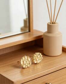 1 Pair Yellow Golden Nugget Stud,Golden Cut Nugget Earrings,Gold Circle Earrings,Women Men Jewelry,Daily Jewelry(No Box) - 耳環 - 查看 4