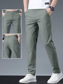Men's Solid Color Casual Tapered Pants With Pockets - Màu xanh Ô liu - Xem 6