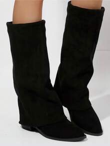 Suede Knee-High Boots For Autumn/Winter, French Style With Chunky Heel And Pointed Toe. Ref 9002 - màu đen - Xem 7