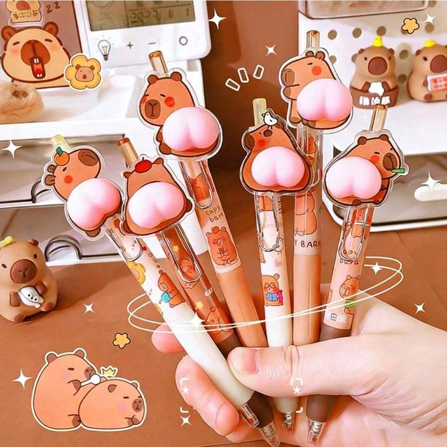 5pcs/3pcs/1pc, Panda Poop Pen Cartoon Creative Stress Relief Squeezable Neutral Pressing - New 2026 Model Pen Features A Soft Rubber Grip, Allowing For Long Periods Of Writing Without Fatigue. Simply Press To Release The Ink Cartridge And Add Smooth Ink. - Multicolor - View 1
