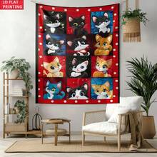 1pc Anime Cat Collage Digital Printed Tapestry, Polyester High-Definition Printing Hanging Cloth, Living Room, Bedroom, Office, Home Room, Party Decoration, 2d Flat - Multicolor - View 3