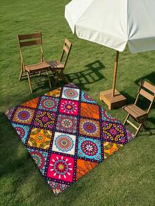 1 pieza Alfombra de estilo bohemio tipo mandala, Alfombra grande impermeable y antiarena con impresión digital, Adecuada para viajes al aire libre, camping y picnics - A - Ver 16