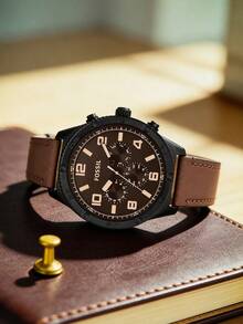 Fossil Brox系列男士多功能石英表，男士腕表，棕色表盘，不锈钢表带，商务时尚风格，适合日常佩戴 BQ2802 - 棕色 - 查看 2