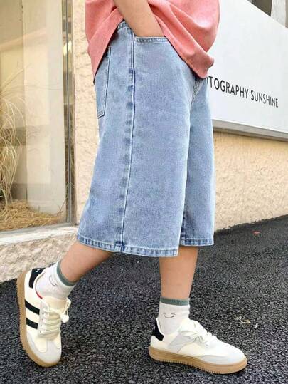 Quần short denim dáng retro thường ngày bằng cotton, cạp chun, có túi, thích hợp cho bé trai mặc hàng ngày vào mùa hè và mùa xuân, lễ hội và đi biển.