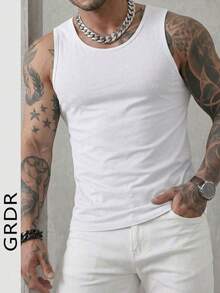 GRDR Men's Casual Solid Color Tank Top, Summer - White - View 3