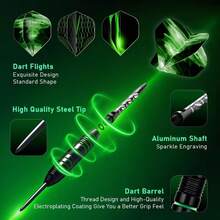 3pcs Professional Darts Set | 22g Steel Darts Tips, 9 Flights, 3 Aluminum Shafts, 3 Spare Shafts, 1 Darts Sharpener, 12 Rubber O-Rings, Flights Protector, Darts Case, Aluminum Alloy Material - Multicolor - View 10
