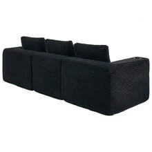Canapé deux places confortable de 265 cm de large avec trois coussins (coussins en plumes + deux porte-gobelets en plastique), idéal pour les petits salons, appartements et bureaux. - Noir - Voir 9
