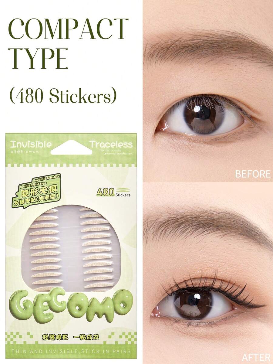 480pcs/Pack Invisible Eyelid Tapes, Breathable Mesh Material Fresh Green, Short & Narrow Type, Waterproof, Sweat-Proof, Natural Matte Finish, Easy To Apply And Remove, Everyday Makeup Essential - Green - View 1