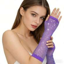 2 đôi găng tay lưới hở ngón phong cách punk đường phố neon thập niên 1980 dành cho nữ, đính đá lấp lánh, thích hợp cho tiệc Halloween, lễ hội Carnival hoặc quà tặng Ngày của Mẹ. - Nhiều màu - Xem 16