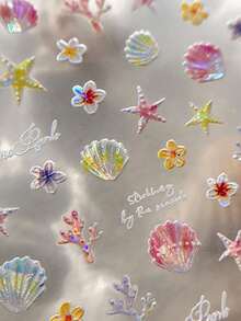 Shell, Starfish, Seashell Nail Art Stickers, 3D Conch, Aurora Five-Pointed Star, Ocean Series Nail Decals - Multicolor - View 5