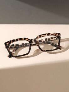 1 par de gafas de mujer con marco cuadrado de plástico transparente de moda, adecuadas para la escuela, la lectura diaria, la protección ocular, con estampado de leopardo, accesorios de gafas para mujer - Multicolor - Ver 8