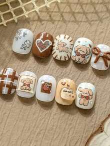 1pc New Adorable Cartoon Strawberry, Puppy, Bear, Brown Bear, Floral Nail Art Stickers, Nail Decals, Nail Components, Nail Decorations, Nail Art Supplies - Multicolor - View 3