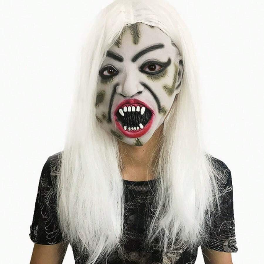 Halloween Super Scary Props Sadako Mask, Witch With White Hair, Rotten Face Vampire Mask, Masquerade Performance Props - Multicolor - View 1