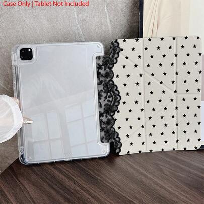 星形单件黑色蕾丝星形三折保护套，带笔槽，适用于 iPad 10.9/10.2/Air 第五代/Pro 11/第十代/9.7/Air 2/(第七代)/(第八代)/Air 4/5/Pro 11/第十代 10.9 英寸 2022 款智能保护套/Air 13(M3 2025)/Air 11(M3 2025)/Air 11(M3 2025)/11(A16 2025)，适用于 Galaxy Tab S10+/S9/A9，适用于小米 5/5PR/6/6PRO/7/7PRO