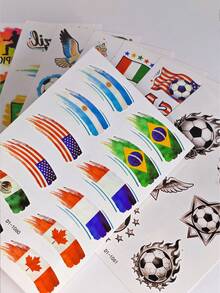 8Pcs Temporary Tattoos Cartoon Football Soccer Fans Celebrate Face Arm Makeup Fake Tattoo Stickers Waterproof And Sweatproof Temporary Tattoo Sticker - Multicolor - View 8