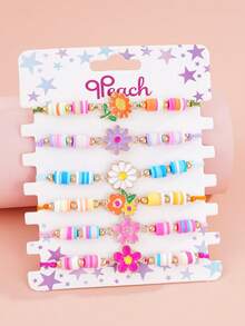 6pcs/Set Sunflower, Daisy, Small Flower Pendant Adjustable Children's Bracelet - Multicolor - View 1