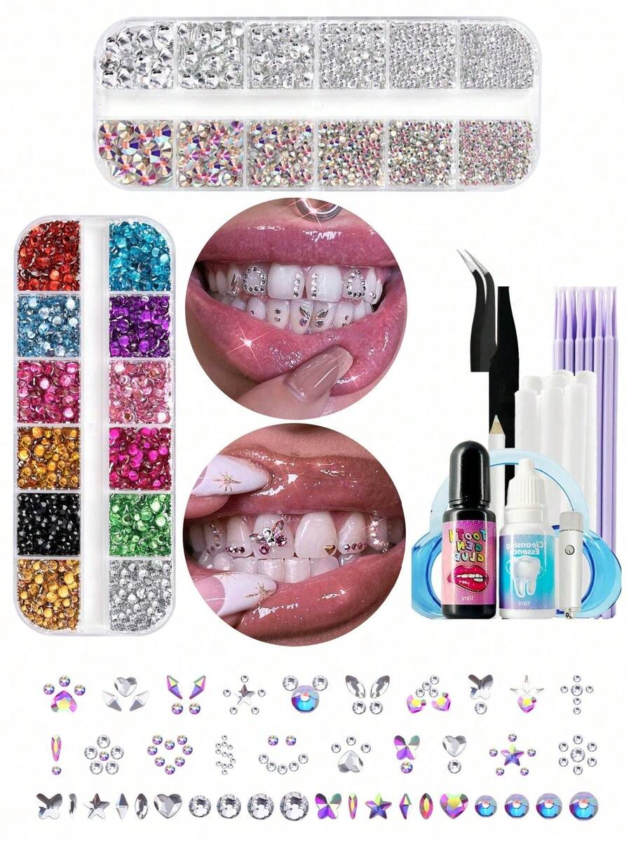 1 Set/54 Piezas Juego de Decoración de Dientes con Forma de Mariposa DIY con Caja, Accesorios de Dientes Minimalistas, Adecuados para Uso Diario, Fiesta (Pegamento No Incluido) - Multicolor - Ver 1