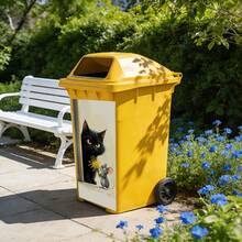 1 pieza Pegatina de cubo de basura de dibujos animados divertidos, diseño de patrón de animales lindos, adecuado para cubo de basura exterior, pegatina de vinilo impermeable y resistente al sol removible, mural único para cubo de basura de jardín - Multicolor - Ver 7