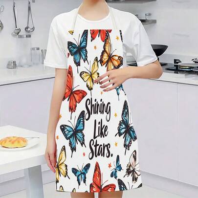 1 chiếc tạp dề nhà bếp họa tiết bướm nhiều màu sắc, thích hợp cho nhà bếp, phòng khách, phòng ăn, khách sạn, tiệc nướng ngoài trời và các trường hợp khác, được làm từ 100% polyester, có thể giặt máy.