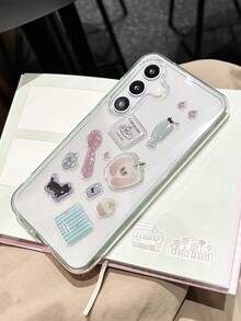 DIY可爱卡通熊猫水果透明手机壳，适用于三星Galaxy S26 Ultra/S26 Plus/S25 Ultra/S24 Ultra/S23 Ultra/S25/S24/S23 Plus/S22 Ultra，简约二合一防震硬质后盖 - 淡綠色 - 查看 4