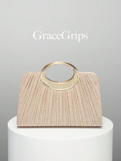 闪亮水晶水钻手拿包，奢华亮片晚宴包，优雅褶皱手提包，适合搭配正式礼服，可用于晚宴、派对、约会、婚礼、生日等场合 - 随机图案