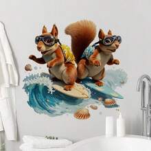 2D Flat - 2D Flat - 1pc Of 2D Printed Surfing Squirrel Surfboard Tropical Fish Wall Sticker, Creative Self-Adhesive Removable Double-Sided Visible PVC Home Decoration For Beautifying Doors And Windows In Living Rooms, Bedrooms, Studies - A - View 2