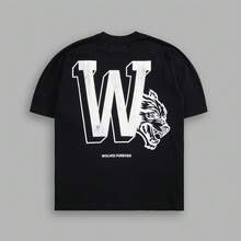 DARCSPORT WOLVES Pattern Tee Loose Casual Cotton Crew Neck Short Sleeve Sports Tops For All - Black - View 1