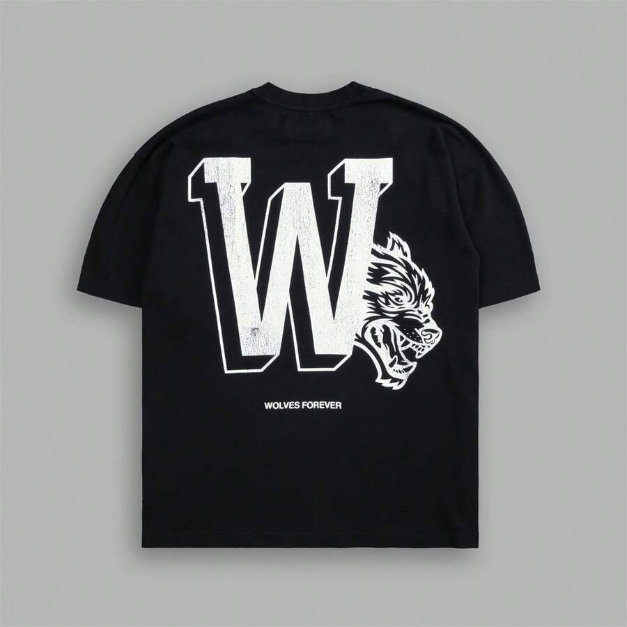 DARCSPORT WOLVES Pattern Tee Loose Casual Cotton Crew Neck Short Sleeve Sports Tops For All - Black - View 1