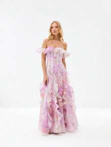 Elegant And Stylish, This Beach Vacation-Style Halter Dress Features A French Ruffled Skirt, Creating A Romantic And Ethereal Vibe With Its Flowing, Fairy-Like Silhouette - Hồng - Xem 3