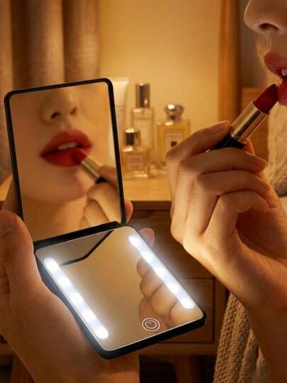LED Makeup Mirror ,Makeup Mirror With Lights,Portable Mini Vanity Mirror ,USB Rechargeable LED Lighted Travel Compact Makeup Mirror,Pocket Mirror With Lights,Dimmable Magnifying Folding Mirror Vanity,3 Color Light Modes - White, Natural And Warm, Touch Screen Adjustable Brightness, Multifunctional Desktop Makeup Mirror, Vanity Mirror For Student Dorm, Travel, Makeup,Office, Bedroom,Valentine's Day/Mother's Day Best Gifts For Women