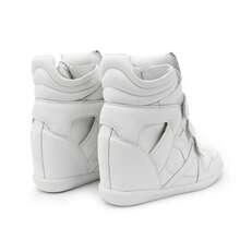 Hidden Wedge Sneakers For Women High Top Fashion Sneaker Suede High Heel Platform Tennis Triple Strappy Band Casual Vintage Dressy Comfy Campus  Retro Sneaker - 白色 - 查看 4