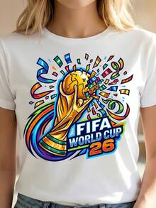 2026 World Cup Cute Mascot Football Trio Design World Cup Licensed High-Quality T-Shirt For Men And Women, Summer Casual Short-Sleeve Printed Pattern T-Shirt, Suitable For Daily Home Wear, Fitness, Outdoor Sports, Beach Vacation, Breathable, Loose And Comfortable " World Cup 26" T-Shirt – Trophy & Confetti Graphic Crew Neck Tee, USA Soccer Fan Casual Top - trắng - Xem 7