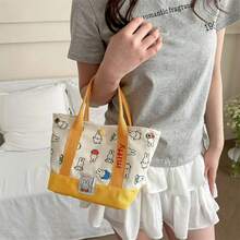 1個時尚兔子刺繡手提包，多功能便當收納袋，復活節派對禮品 - 彩色 - 查看 5